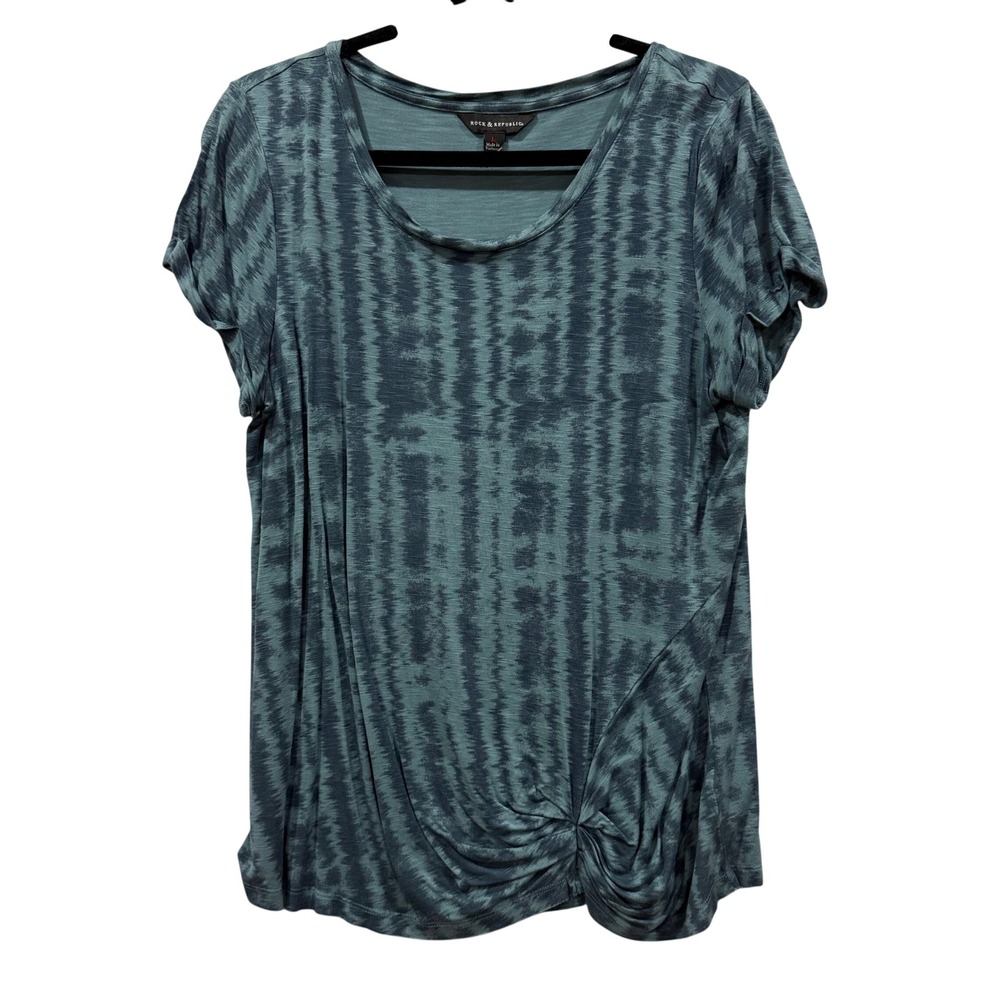 Rock &‎ Republic Tie Dye Twist Front Tunic Top Teal Blue Size Large